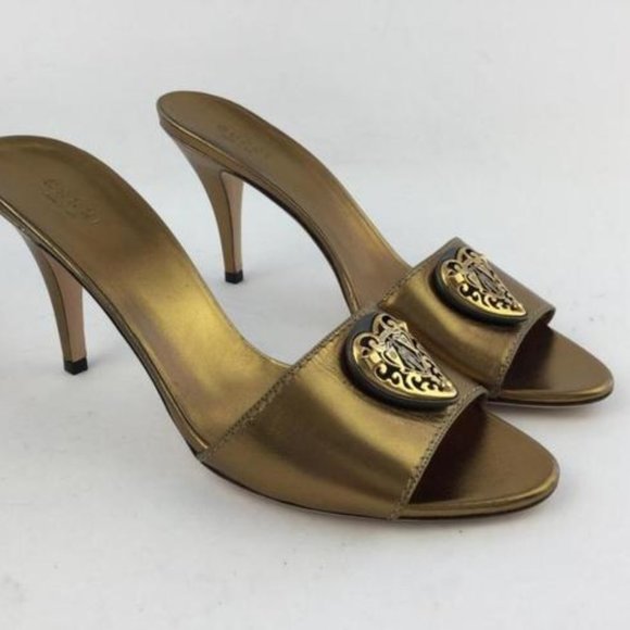 Gucci Gold Hysteria Bronze Leather Sandal 6 - Picture 1 of 8